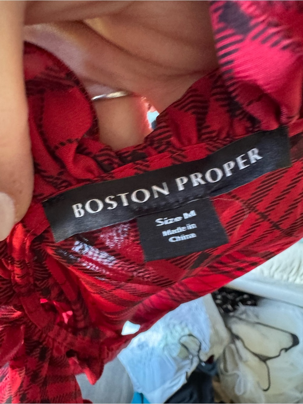 Boston Proper Red Plaid Ruffle V-Neck Blouse - Picture 8 of 8